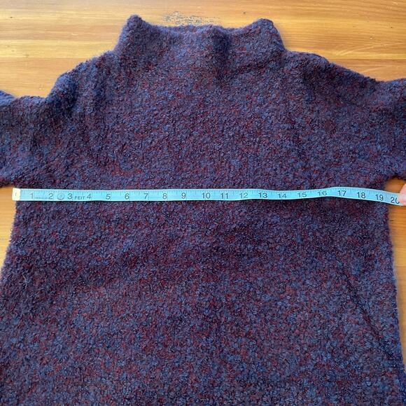 Ann Taylor Women's Navy Burgundy Mock Boucle Flare Sleeve Cozy Sweater Small - Picture 5 of 6
